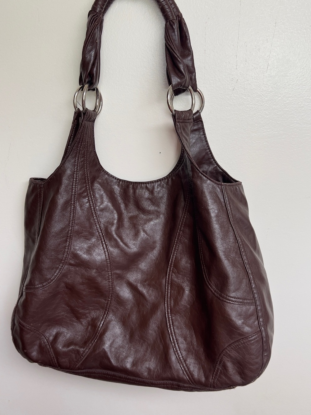 Everyday Slouchy Shoulder Bag in Deep Brown with Ring Handles